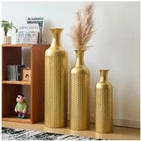 KLAM HOME Bodenvase Große Bodenvase 3er Set aus Metall, (50/65/83 cm), Mid-Century Modern (Dekovase Boden bis zur Decke reichende Vase, hohe dekorative Vase), Vintage Deko, Dekorative Vase für Wohnzimmer, Flur und Schlafzimmer