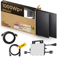 Kleines Kraftwerk Balkonkraftwerk, 1000 W, Monokristallin, (Wand, Solaranlage Komplettset mit Wechselrichter), 2 x 500W, Wechselrichter, Stromanschlusskabel, Solarverlängerungskabel