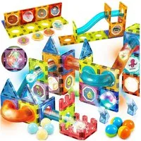 Kinderplay Dolls & Strollers Magnetische Bausteine 75-teilig – Leuchtende Schienen – Kinder Magnetspielbausteine, (Set, Magnetische Konstruktionsbausteine Leuchtende Schienenpaneele 75 Teile)