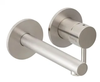 Herzbach design ix Waschtisch Wandarmatur 80 gerader Auslauf 160, Edelstahl matt gebürstet, 17.13976 17.139765.1.09