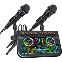 Tenlamp Podcast-Mikrofon-Set mit Soundkarte, Audio-Mixer für PC/Telefon Soundkarte 5.1 Kanäle, Kondensatormikrofon für Live-Streaming, Gaming, Sprachwechsler