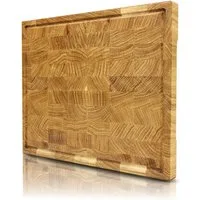 holz4home® Schneidebrett Küchenbrett aus Eichenholz I Hackbrett mit Saftrille in 3 Größen, Stirnholz mit Würfelmuster