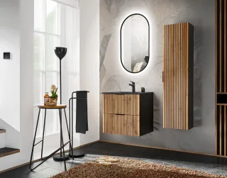Badmöbel Set 3-tlg Badezimmerset ARMON Wotan Eiche Schrank 60cm inkl. Waschtisch