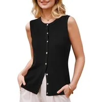 Arach&Cloz Strickweste Ärmelloses Tanktop aus Wollmischung Basic Weste mit Knöpfen – Atmungsaktiv & Weich für Frühling & Sommer