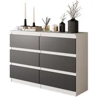 Furnica Kommode Weiß Kommode 100 cm Matt mit 6 Schubladen- Wohn - und Schlafzimmer