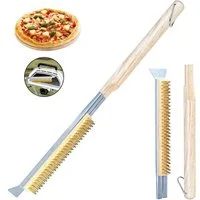 Vornix Grillbürste mit Schaber und langem Holzgriff, 56cm BBQ-Reinigungsbürste, (mit robusten Metallborsten und Aufhängeschlaufe für Grillrost, Fugen, Herdplatten, Metall & Stein, mit Aufhängeöse für Werkstatt und Küche)