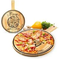 Sendez Pizzaschneidebrett Pizzabrett mit Griff und Aufdruck ø30cm Holzbrett Pizzateller