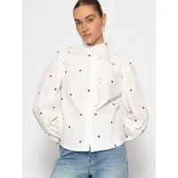 SASSYCLASSY Langarmbluse Hemdbluse Damen Elegant mit Volants und Rüschen Lässige Bluse mit V-Ausschnitt mit Herzstickerei - Schwarz Weiß Rosa