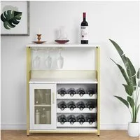 GarveeMore Weinschrank,Barschrank mit Glashalter und Netztür,industrielles Sideboard Weinlagerschrank mit abnehmbarem Weinregal und Stauraum,69x35x92cm