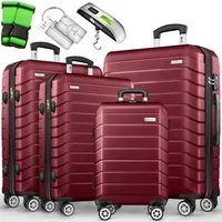 tillvex Trolleyset tillvex® Reisekoffer Set Koffer Hartschale Trolley Kofferset Tasche, (TSA Schloss Rollkoffer S-M-L-XL, 4 tlg., 4 Rollen Trolley Gepäck Koffer), Reisekoffer Set 4-TLG. + Gepäckwaage, 8X Gurte & 4X Anhänger Kofferset