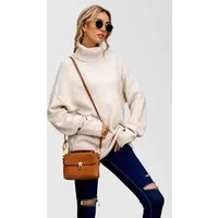 FS Collection Strickpullover Damen Pulloveroberteil – Strickpullover mit Kaschmirgefühl, Hoher Hals (Einheitsgröße: UK 8–16 / EU 36–44, 5 Farben : Creme, Dunkelgrün, Camel, Grau und Braun) 20 % Wolle, 80 % Polyacryl