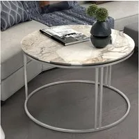 en.casa Couchtisch, Beistelltisch »Aulum« 50 x 70 cm Marmor, Weiß / Silber