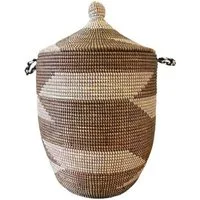 Wäschekorb Wäschekorb Senegal S - Zick Zack - Braun/Weiß, Handgeflochtener Wäschekorb aus traditionellem Kunsthandwerk