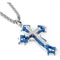 LuxusKollektion Kreuzkette Kreuz Anhänger Halskette Herren Zirkonia Edelstahl Gold/Schwarz/Blau