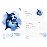 nikima Einladungskarten 10 Einladungskarten mit Glitzer Orca für Kindergeburtstag