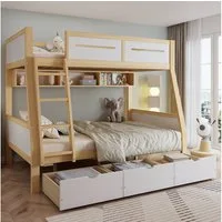 Merax Etagenbett 90x200cm/120x200 cm (Stauraum & Sicherheit im Kinderzimmer, 1-St., Jugendbett Stockbett Doppelbett Hausbett), Kieferholz Kinderbett mit Schubladen Bücherregal Umzäunung Trittleiter