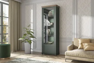 Vitrine HOME 71x200 cm inkl.LED Beleuchtung Grün Eiche Lefkas