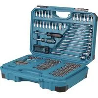 Handwerkzeug-Set E-17980, 231-teilig blau, mit 2 Umschaltknarren, 1/4" und 1/2", Koffer