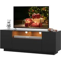 WLIVE TV-Schrank TV-Lowboard mit RGB-LED-Beleuchtung & Soft-Close, 122/170 × 36 × 45 cm (TV Board mit Schränken und 2 Freiflächen, großer Stauraum) Fernsehschrank mit Klapptür, Schwarz