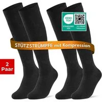 sockenkauf24 Stützkniestrümpfe Kompressionsstrümpfe Reisestrümpfe Stützstrümpfe mit Kompression (Schwarz, 2-Paar, 35-38) aus Baumwolle für Damen & Herren mit Komfortbund
