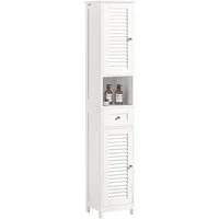 SoBuy Hochschrank FRG236, Badezimmerschrank schmal, Badkommode mit 2 Türen Badezimmer-Hochschrank Badregal Badschrank Badmöbel