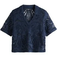 Next Poloshirt Polooberteil mit offenem Ausschnitt in Strickoptik (1-tlg)