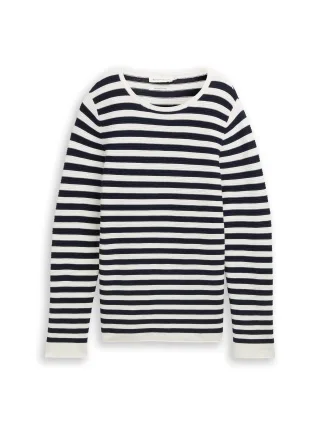 Tom Tailor - Strickpullover aus Baumwolle dark navy white stripe - Gr. - XXXL