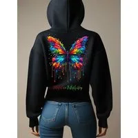 RMK Kapuzenpullover Damen Pullover Oversized Sweatshirts Schmetterling Butterfly Hoodie mit Kapuze