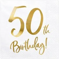 partydeco Papierserviette, Servietten 50. Geburtstag 33x33cm 20 Stück, weiß / gold