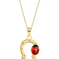 Goldene Hufeisen Kette mit Anhänger Hufeisen mit Marienkäfer Halskette in Gold – Mädchen Glücksbringer, 925 Sterling Silber (hypoallergen)