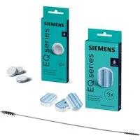 SIEMENS Reiniger TZ80001 + Entkalker TZ80002 + Spezial-Bürste Pflegeset (Spar-Set, [- 1× TZ80001A, 1× TZ80002A & Spezial‑Reinigungsbürste Spar‑Set für Reinigung, Entkalkung & Pflege von Kaffeevollautomaten)