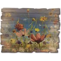 Artland Holzbild Wildblumenwiese blauer Himmel, Blumenwiese (1 St)