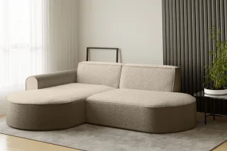 Ecksofa Designersofa BONDY in Stoff Ascot Hellbraun Ottomane Links