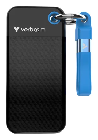 Verbatim Pocket SSD Schlüsselanhänger mit Kabelbefestigung | 32433 | 128GB Schwarz/Blau - 128 GB