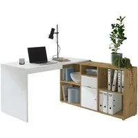 BMG Möbel Eckschreibtisch Lena (mit abschließbarer Tür, Computertisch, Winkelschreibtisch, Homeoffice, Bürotisch), Spiegelverkehrt montierbar, Arbeitsfläche 131x67 cm,Made in Germany