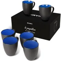 MiaMio Tasse MIAMIO - 6 x 350 ml Kaffeetassen Set Außen Schwarz Innen Farbig