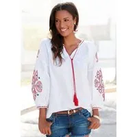 LASCANA Langarmbluse mit Stickerei, Damenbluse, Tunika, Boho-Style