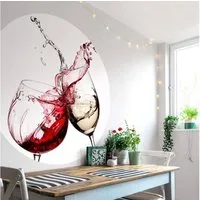 K&L Wall Art Fototapete Fototapete Küche Weingläser Weiß Rotwein Vliestapete Rund Tapete, Feierabend Tapete