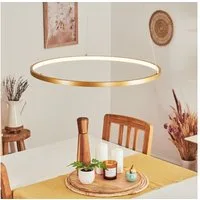 hofstein Pendelleuchte moderne Hängelampe aus Metall/Kunststoff in Messingfarben-matt/Weiß, LED fest integriert, mit rundem Schirm (60cm), Höhe max. 120cm, LED 29 Watt, 3800 Lumen