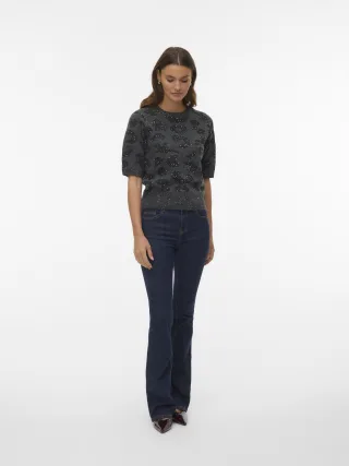VERO MODA - VMZUZU 2/4 O-NECK PULLOVER dark grey melange - Gr. - XL