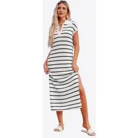 Imily Bela Strickkleid Damen Gestreiftes Kleid mit V-Ausschnitt (Packung, 1-tlg., 1per-Pack) Seitenschlitze