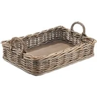 Kobolo Tablett Dekotablett Serviertablett aus Rattan kubu grey, Serviertablett Holzt, Holz, (Stück, 1-tlg., Stück), mit Holzboden - 56x38x12 cm