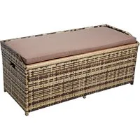 ESTEXO Gartenbank Sitzbank mit Auflagenbox Rattan Kissentruhe Polyrattan Beige-Braun