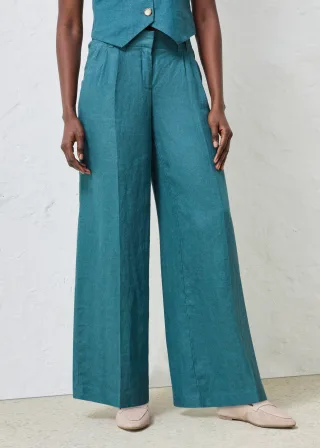 bonprix Leinenhose, petrol, Gr.50, elegante Leinenhose mit Bundfalten, aus Leinen