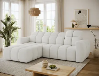 Ecksofa mit Schlaffunktion Sofa SALONIA Stoff Coral Ecru Ottomane Links