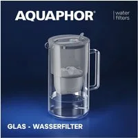 AQUAPHOR Kalk- und Wasserfilter Glas-Filterkanne grau, inkl. Maxfor+ Filter (200 l. Kap), Zubehör für Filterkartuschen Maxfor+, Maxfor+ Mg. (Magnesium), Maxfor+H (für hartes Wasser, reduziert mehr Kalk), Reduziert Kalk & Chlor sowie Schwermetalle.