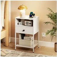 COSTWAY Nachttisch (1-St), Beistelltisch mit Ladestation, Sofatisch mit Schublade