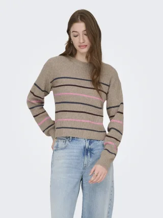 ONLY - ONLIBI LS STRIPE O-NECK CC KNT Fossil - Gr. - L