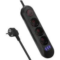 Maclean MCE394 3er Steckdosenleiste 2500W 3xUSB Steckdosenleiste 3-fach (Kabellänge 1.5 m), 110-240V AC 50/60Hz, 2,1A max 2500W, 1,5m