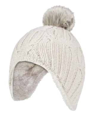 Wärmehalter - Mädchen Kabel gestrickt Beanie-Mütze mit Pom Pom Bommel für Winter | warme thermisch isolierte Mütze - Buttercreme